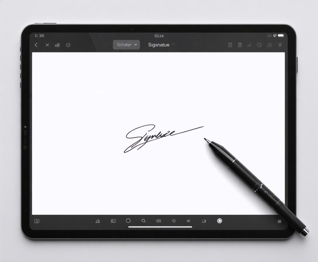 Digitales Tablet mit Unterschriftsfeld und Stylus-Stift